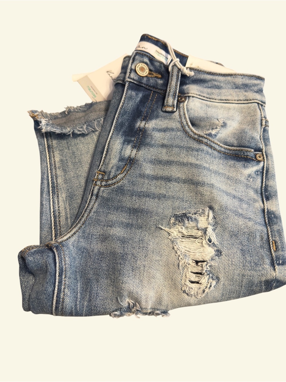 NWT KanCan for Maurices Distressed Bermuda Denim Shorts Size 23/11 Light Wash